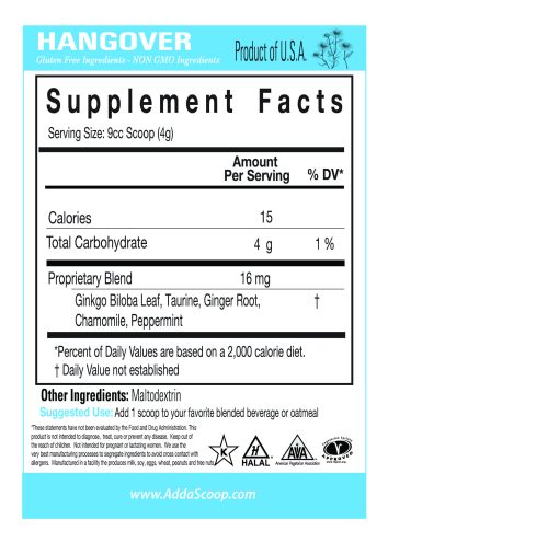 Smoothie Booster Hangover Nutritional Panel