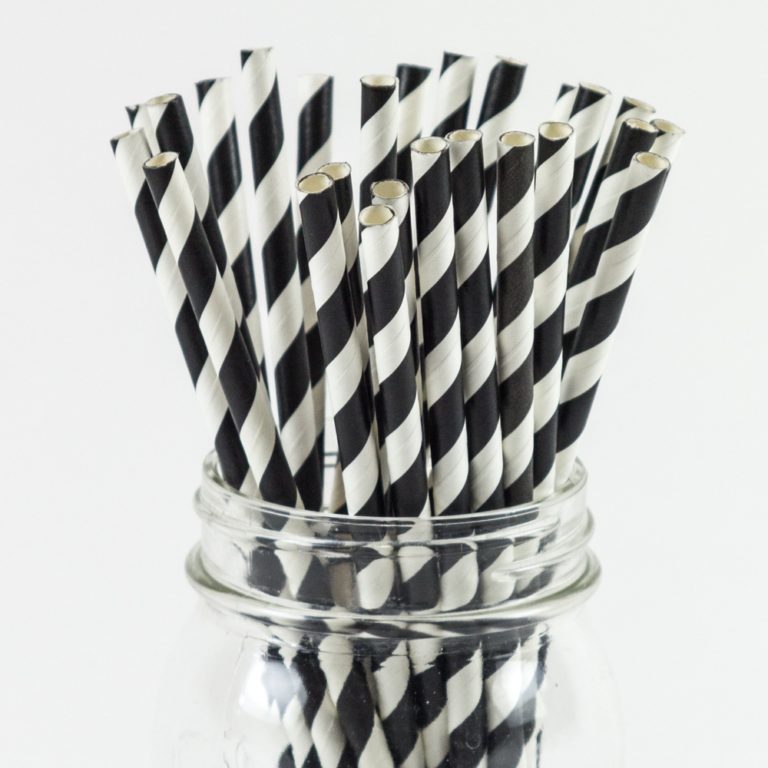 Eco Friendly Straws Paper FroCup   Paper Straws Black White Striped 768x768 