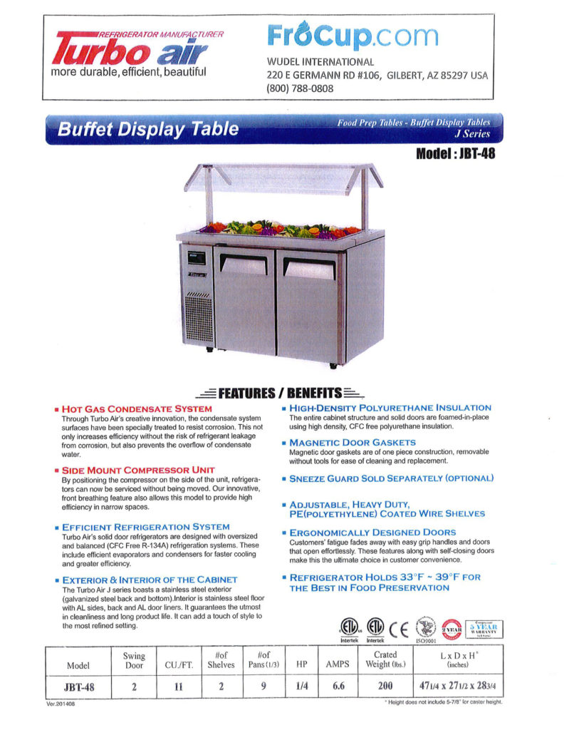 Topping Bar Island - Refrigerated Buffet Table - FroCup