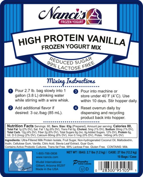V105 HIGH PROTEIN VANILLA v1 High Protein, High Fiber, Reduced Lactose, Reduced Sugar Frozen Yogurt Ice Cream Mix